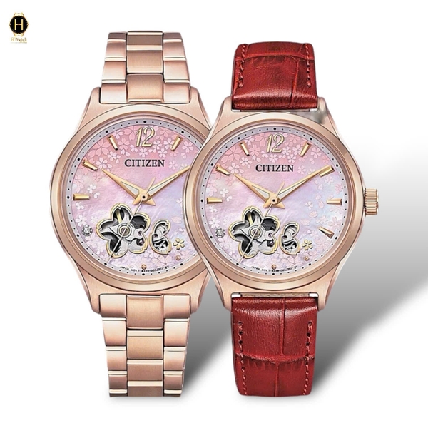 Đồng Hồ Nữ Citizen Automatic Mechanical Rose Open Heart PC1017-61Y