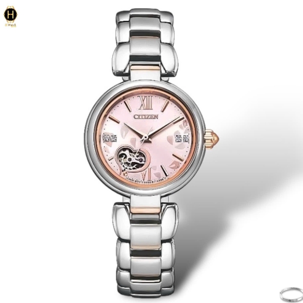 Đồng Hồ Nữ CITIZEN Automatic PR1024-84X Dây Thép Mặt Hồng Open Heart