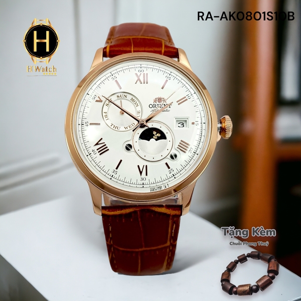 Đồng Hồ Nam Orient Automatic RA-AK0801S10B Dây Da Vỏ Vàng Hồng Mặt Trắng