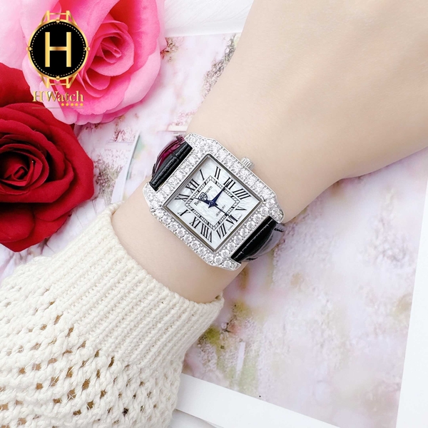 Đồng Hồ Nữ Royal Crown Quartz 6104M Vuông Da Đen