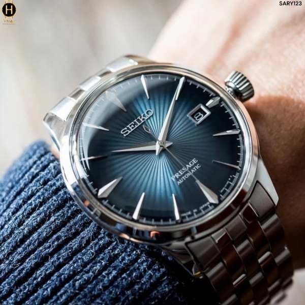 Đồng Hồ Nam Seiko Automatic Presage Cocktail SARY123 Dây Thép Mặt Xanh