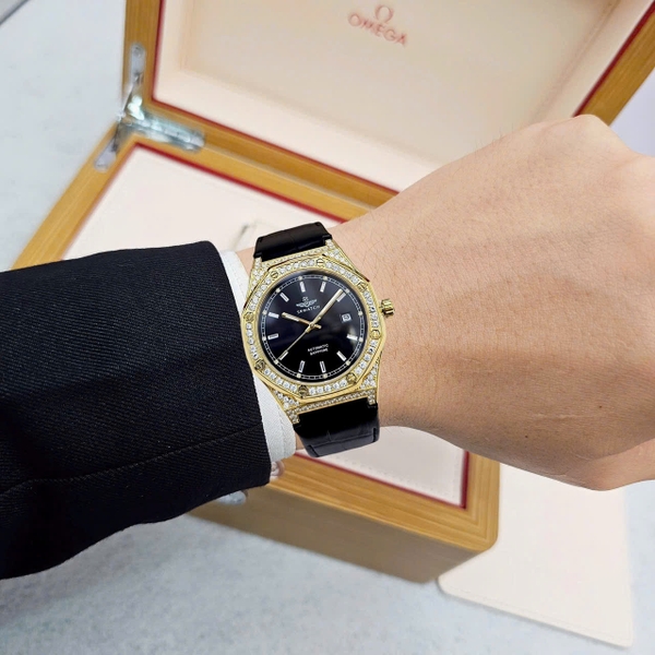 Đồng Hồ Unisex SRWATCH Quartz SL99993.4601GLA Dây Da Đen Vỏ Mạ Gold