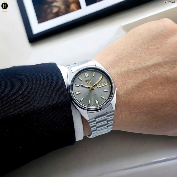 Đồng Hồ Nam Seiko 5 Automatic SNXS75K1 ( SNXS75 ) Vỏ Trắng Mặt Xám Khói
