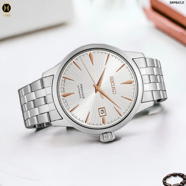 Đồng Hồ Nam Seiko Automatic Presage Cocktail SRPB47J1 Dây Thép Mặt Trắng