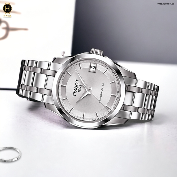 Đồng Hồ Nữ Tissot Automatic T035.207.11.031.00 Couturier Powermatic 80 Dây Thép Mặt Trắng Sapphire.