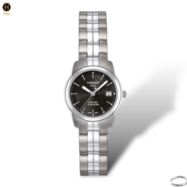 Đồng Hồ Nữ Tissot Quartz PR100 Titanium T049.310.44.051.00 ( T0493104405100 ) Dây Thép Mặt Đen Sapphire