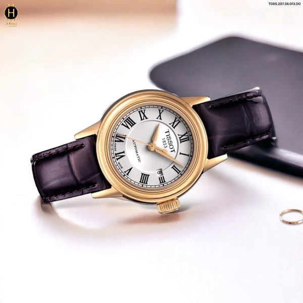 Đồng Hồ Nữ Tissot Automatic Carson T085.207.36.013.00 ( T0852073601300 ) Dây Da Mặt Trắng Sapphire