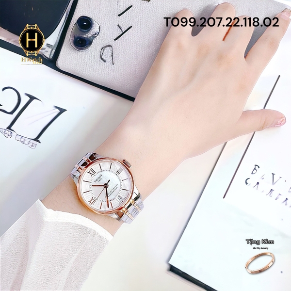 Đồng Hồ Nữ Tissot Automatic T099.207.22.118.02 (T0992072211802) Dây Thép Demi Mặt Trắng Sapphire