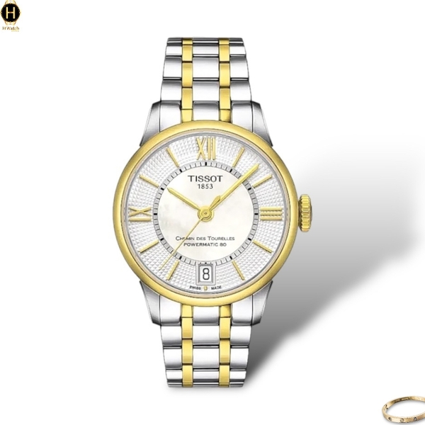 Đồng Hồ Nữ Tissot Automatic T099.207.22.118.00 Chemin Des Tourelles Powermatic 80 Dây Thép Demi Vàng Mặt Trắng Sapphire