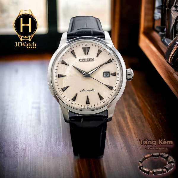 Đồng Hồ Nam Citizen NK0001-17X Automatic Dây Da Đen Mặt Vàng Nhạt
