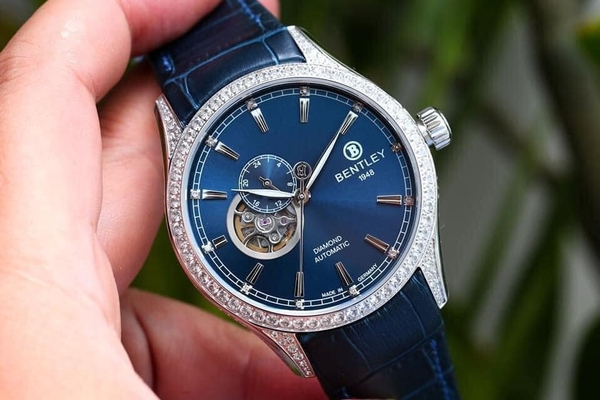 Đồng Hồ Nam Bentley  Automatic Open Heart  Dây Da Mặt Blue BL1784-252WNN-S2