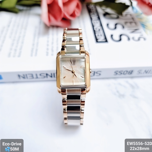 Đồng Hồ Nữ Citizen Quartz Eco-Drive  EW5556-52D Dây Sắt Viền Rose