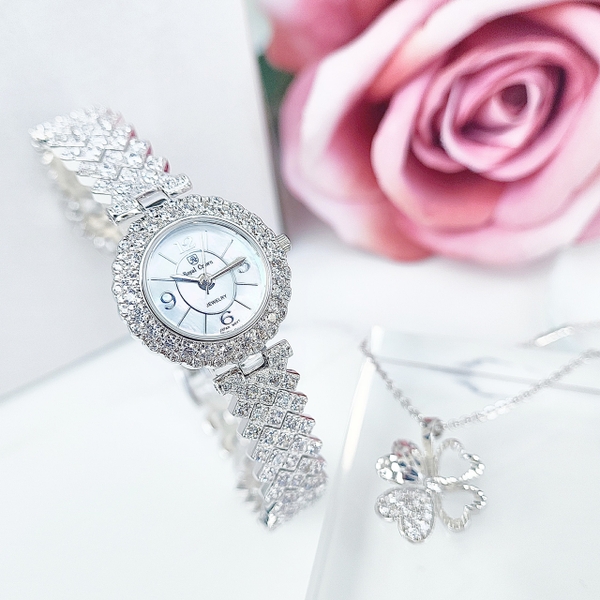Đồng Hồ Nữ Royal Crown Quartz 2607L Dây Sắt Đính Đá 