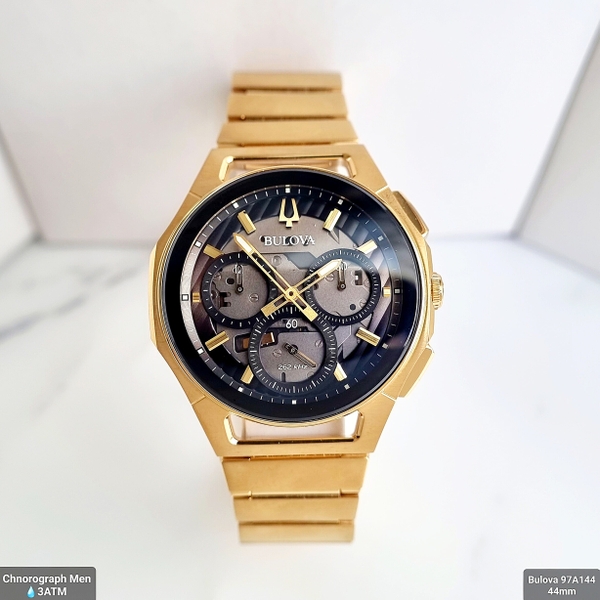 Đồng Hồ Nam Bulova 97A144 Chnorograph Dây Sắt Vàng Mặt Đen