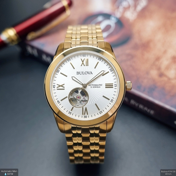 Đồng Hồ Nam Bulova 97A130 Automatic Dây Sắt Vàng Mặt Trắng