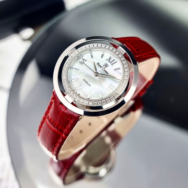 Đồng Hồ Nữ Royal Crown Quartz 8627 Dây Da Đỏ