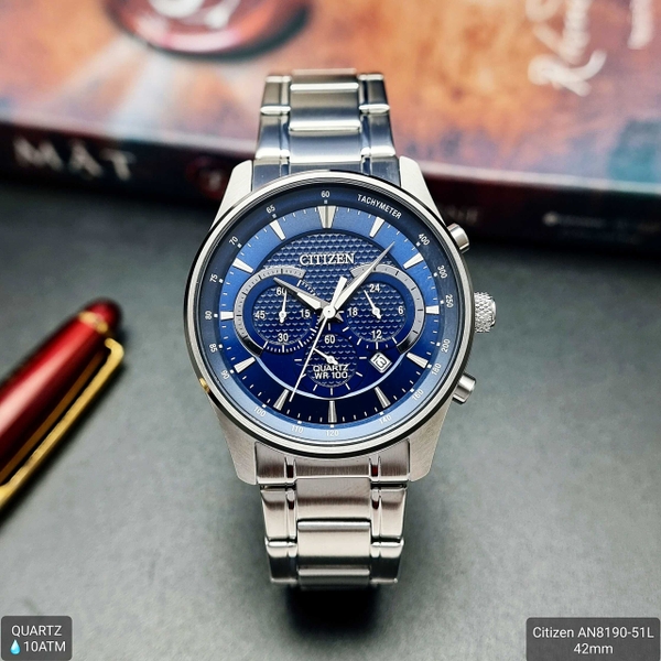 Đồng Hồ Nam Citizen Quartz Chronograp AN8190-51L Dây Sắt Mặt Xanh Dạ Quang