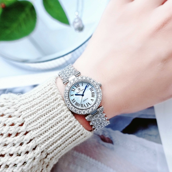 Đồng Hồ Nữ Royal Crown Quartz6305 Thép Trắng Cọc La Mã