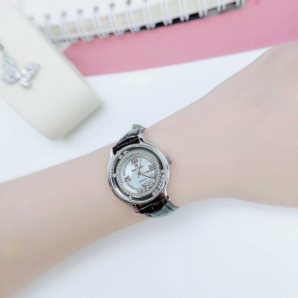 Đồng Hồ Nữ Royal Crown Quartz 3638 Da Đen
