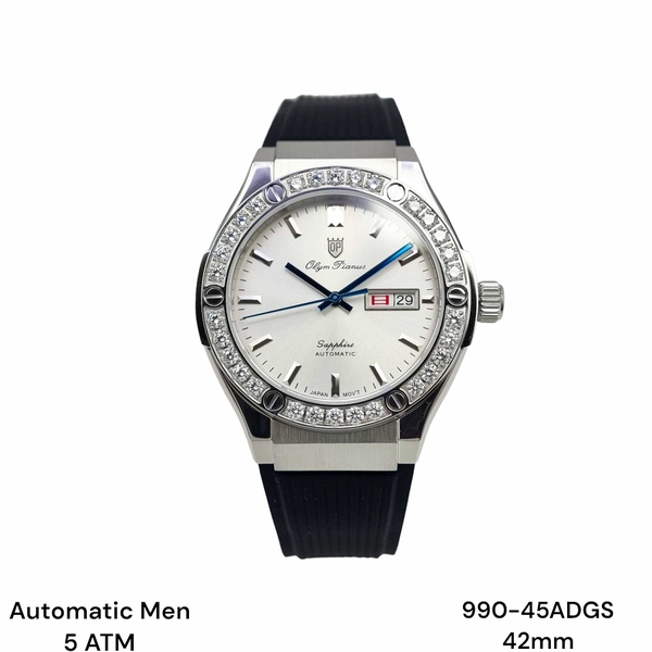 Đồng Hồ Nam Olym Pianus Automatic OP990-45ADGS-GL-T  Dây Casu Đen Mặt Trắng Sapphire