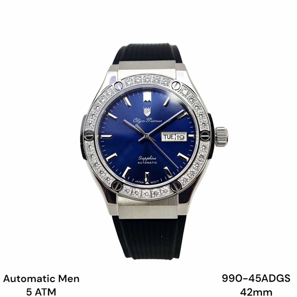 Đồng Hồ Nam Olym Pianus Automatic OP990-45ADGS-GL-X Dây Casu Đen Mặt Xanh Dương