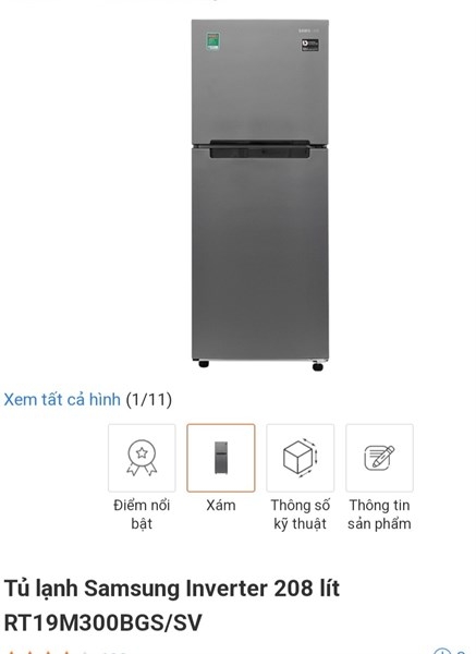 TỦ LẠNH SAMSUNG 208 LÍT INVERTER MÀU XÁM RT19M300BGS/SV