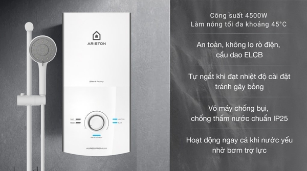 Máy nước nóng trực tiếp Ariston 4500W AURES PREMIUM 4.5P PEARL