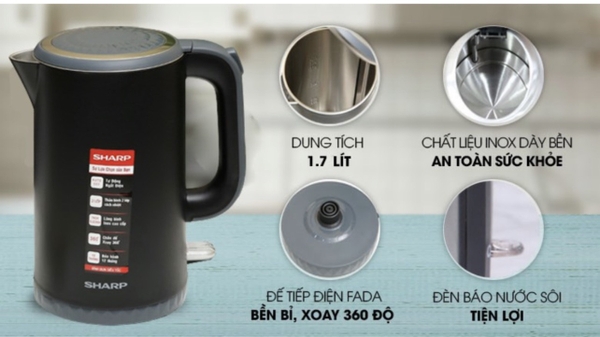 BÌNH ĐUN SHARP EKJ-17EVPS-BK