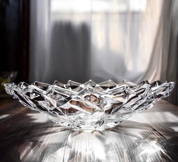 ĐĨA ĐỰNG HOA QUẢ PHA LÊ THUỶ TINH 33 x 9 CM