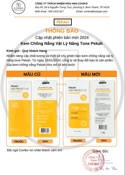 Nhập mã KM30K giảm 30K Kem Chống Nắng Vật Lý Nâng Tone , Bảo Vệ Da PEKAH - PEKAH PROTECT UV SUN BLOCK 70ml