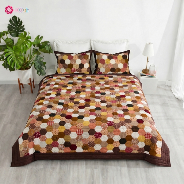 chăn quilt lục giác nét mộc