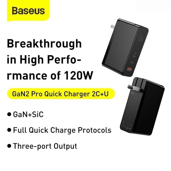 Baseus GaN2 Pro - Chargeur 120W avec câble USB C 100W - Convient pour  Macbook/ iPhone/