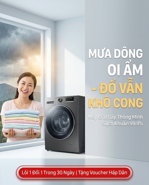 Bắc Giang Mưa Dông Oi Ẩm: Hệ Quả Quần Áo Ẩm Mốc Và Giải Pháp Máy Giặt Sấy Thông Minh