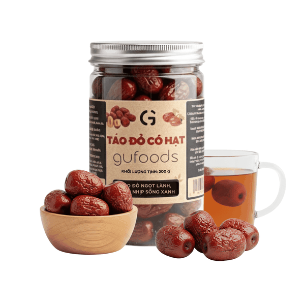 Táo đỏ nguyên hạt GUfoods - Dẻo ngọt tự nhiên, Giàu chất xơ, Hỗ trợ thư giãn tinh thần, Cải thiện giấc ngủ, Healthy, Eat clean (hũ 200g)