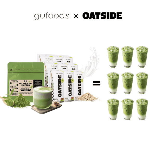 Combo pha chế Matcha latte từ OATSIDE - Pha được 9 ly thành phẩm - Gồm 9 Hộp OATSIDE 180ml + Gói 50g Bột Matcha trà Ôlong GUfoods