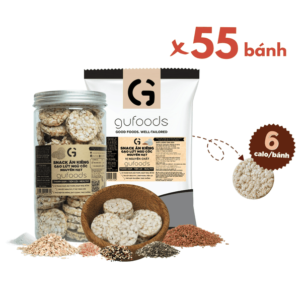 Snack gạo lứt ngũ cốc nguyên hạt GUfoods - Không đường, Không chiên dầu, Thanh đạm, Lành mạnh, Phù hợp Eat clean, Ăn vặt healthy, Tiện lợi, Thuần chay