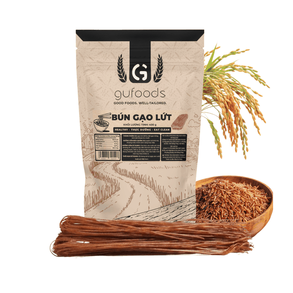 Bún gạo lứt GUfoods - Dai ngon tự nhiên, Healthy, Eat clean, Thực dưỡng, Lành mạnh, Thuần chay (túi zip 400g)