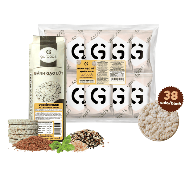 Bánh gạo lứt GUfoods vị Diêm mạch - Không chiên dầu, Không đường, Lành mạnh, Phù hợp Eat clean, Ăn vặt healthy, Thực dưỡng, Tập gym, Thuần chay