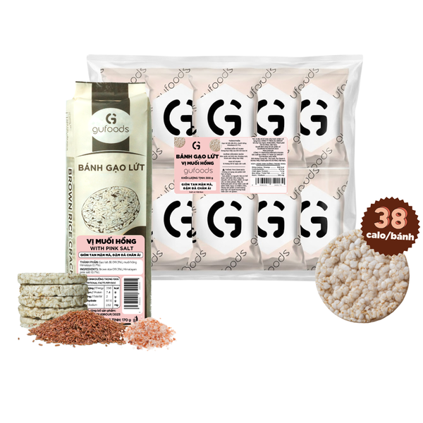 Bánh gạo lứt GUfoods vị Muối hồng -  Không chiên dầu, Không đường, Lành mạnh, Phù hợp Eat clean, Ăn vặt healthy, Thực dưỡng, Tập gym, Thuần chay