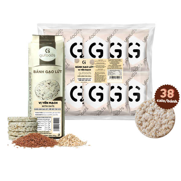 Bánh gạo lứt GUfoods vị Yến mạch - Không chiên dầu, Không đường, Lành mạnh, Phù hợp Eat clean, Ăn vặt healthy, Thực dưỡng, Tập gym, Thuần chay