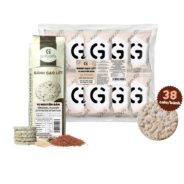 Bánh gạo lứt GUfoods vị Nguyên bản - Không chiên dầu, Không đường, Lành mạnh, Phù hợp Eat clean, Ăn vặt healthy, Thực dưỡng, Tập gym, Thuần chay