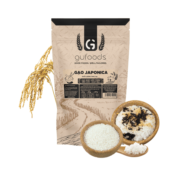 Gạo hữu cơ Japonica GUfoods (túi 1kg) - Ăn dặm cho bé, Làm sushi / cơm cuộn, Dẻo ngọt ngon cơm, Nguyên liệu organic