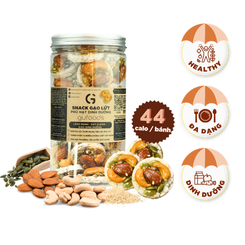 Snack gạo lứt phủ granola siêu hạt GUfoods - Bữa ăn nhẹ tiện lợi, Giàu dinh dưỡng, Ăn vặt healthy, Eat clean, Thuần chay (hũ 200g)