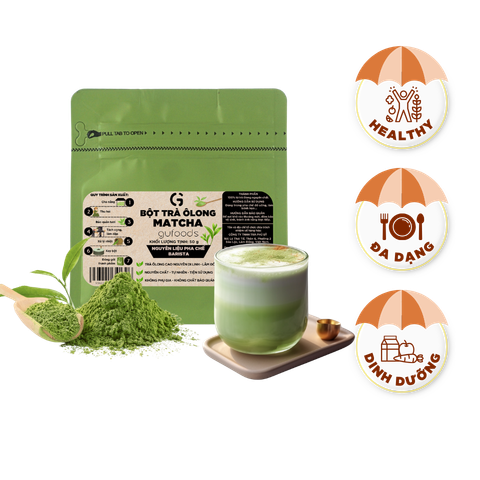 Bột Matcha trà Ôlong GUfoods (túi 50g) - Pha chế Barista, Giàu EGCG và chất chống oxy hóa, Vị umami tự nhiên, Eat clean, Healthy, Làm đẹp