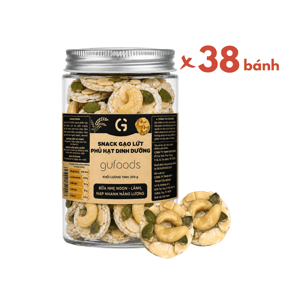Snack gạo lứt phủ granola siêu hạt GUfoods - Bữa ăn nhẹ tiện lợi, Giàu dinh dưỡng, Ăn vặt healthy, Eat clean, Thuần chay (hũ 200g)