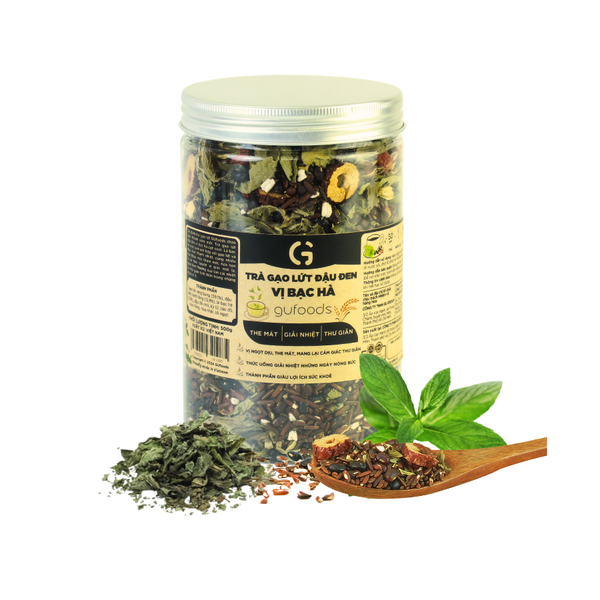 Trà gạo lứt đậu đen Vị bạc hà GUfoods - Vị ngọt dịu the mát, Giải nhiệt cơ thể, Thư giãn tinh thần, Cải thiện giấc ngủ