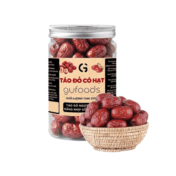 Táo đỏ nguyên hạt GUfoods - Dẻo ngọt tự nhiên, Giàu chất xơ, Hỗ trợ thư giãn tinh thần, Cải thiện giấc ngủ, Healthy, Eat clean (hũ 200g)