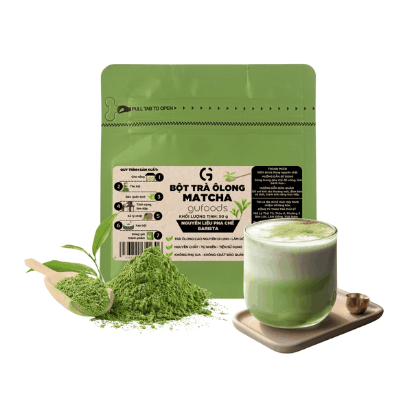 Bột Matcha trà Ôlong GUfoods (túi 50g) - Pha chế Barista, Giàu EGCG và chất chống oxy hóa, Vị umami tự nhiên, Eat clean, Healthy, Làm đẹp