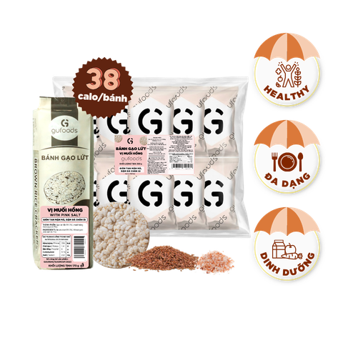 Bánh gạo lứt GUfoods vị Muối hồng -  Không chiên dầu, Không đường, Lành mạnh, Phù hợp Eat clean, Ăn vặt healthy, Thực dưỡng, Tập gym, Thuần chay