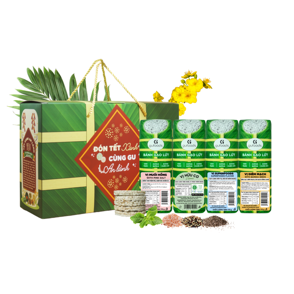 Hộp quà Tết GUfoods - Xuân Bính Ngọ 2026 - Set quà Tết healthy, Món quà sức khoẻ, Hộp giấy thân thiện môi trường, Giftbox / Gift set healthy, Đón Tết xanh - Cùng GU an lành
